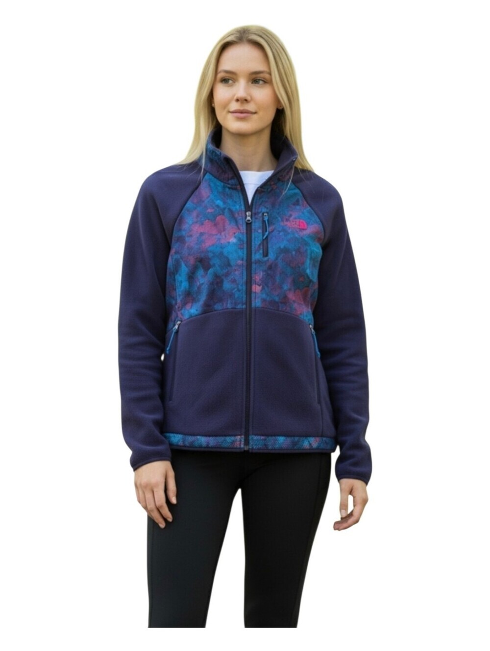 The North Face Womens Purple Camo Contrast Full Zip Fleece Denali Jacket Small
